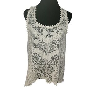 Eyeshadows Cream Lace Crochet Tank‎ Top Tunic Blouse Women's Size L